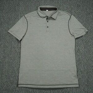 Lululemon Shirt Mens Large Gray Striped Evolution Performance Polo Short Sleeve